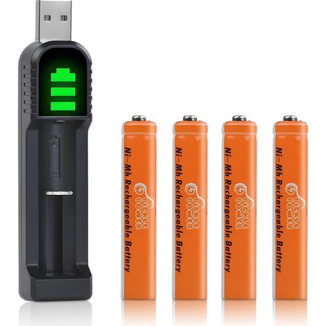 Piles AAAA, 4 PCS Rechargeables NI-MH AAAA 500 mAh pour Surface Pen/Tactile Pen/Google Pixebook Pen/Brosse à Dents/Souris et Chargeur USB pour AA AAA AAA AAAA Pour Surface Pen/Touch Pen/Google Pixebo (1/5)