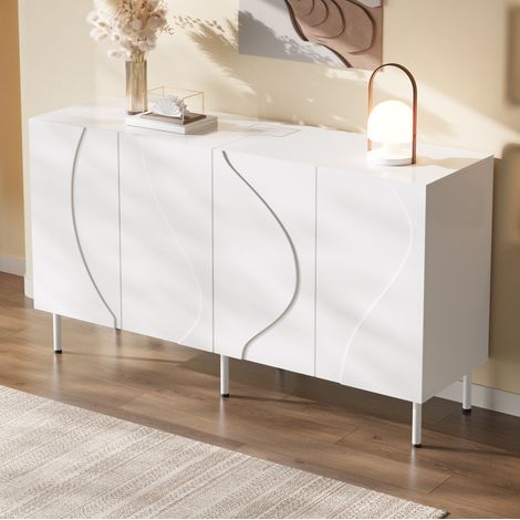 CHICFURN Aparador bajo 140x40x77,5 cm de PB y MDF blanco con puertas 3D (1/5)