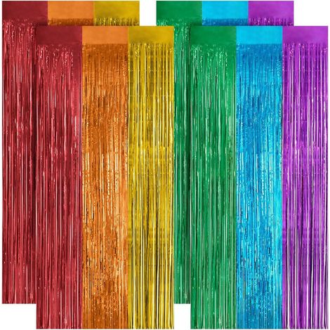 4pcs Rideau à Franges, Aluminium Brillant, Multicolor, 1m x 2m, Décoration Fête Mariage Anniversaire (1/5)