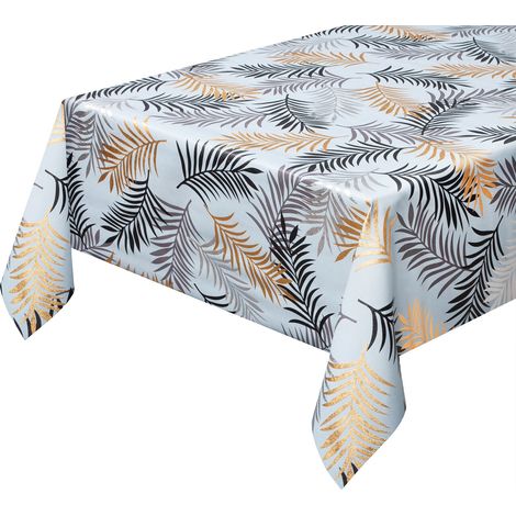Tovaglia Cucina Antimacchia Plastificata Palme Metallizzate Copritavolo Tropicale Dis B - 140x260 Cm