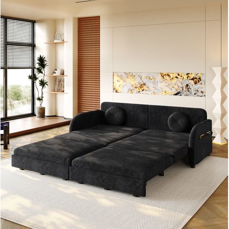 Canapé convertible 3 places noir en tissu, modèle extensible 3 en 1 de 206 cm avec poches latérales et coussins réglables, pour petit salon – CHICFURN (1/5)
