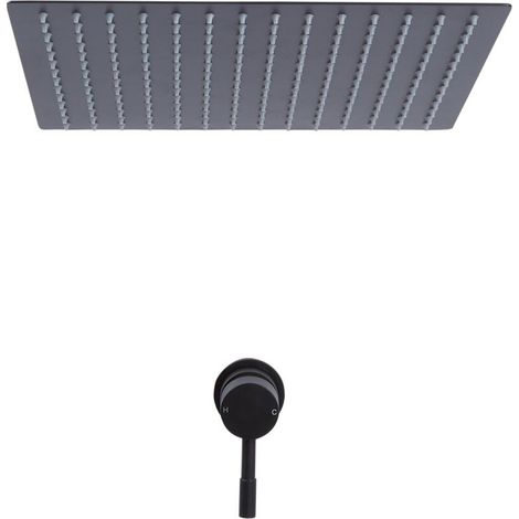 Milano Nero Black Concealed Manual Mixer Shower Valve with 400mm Square Ceiling Mounted Recessed Rainfall Shower Head (1/5)