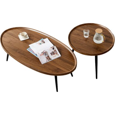 Couchtisch Satztisch 2Er Set, Wohnzimmertisch Modern, Beistelltisch Set Couchtische Kaffeetisch Sofatisch Für Wohnzimmer, Home Office, Groß 80x55×38Cm, Klein 50×50x48Cm, Walnussfarben (1/5)