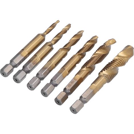6Pcs Forets Tarauds Combinés M3-M10, Queue Hex 1/4in, Perçage Taraudage Hélicoïdal, Lot de 6 Embouts Multifonctionnels (1/5)