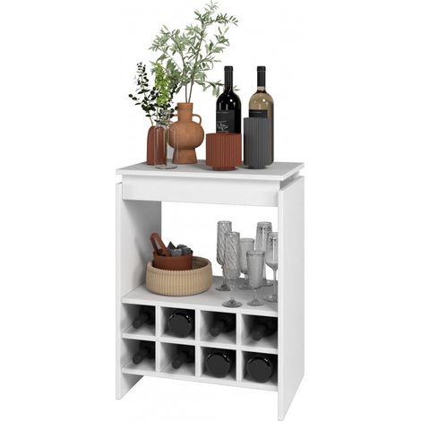 Beaux Meubles Pas Chers – Meuble bar blanc avec rangement 8 bouteilles – Panneaux de particules mélaminés – Dimensions 53.5x72x35 cm – Bois certifié FSC (1/5)