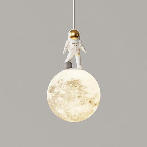 Suspension en forme de lune avec impression 3D planète astronaute - Lampe de plafond moderne à LED - Pour chambre d'enfant - Blanc lait - Pour chambre d'enfant - Pour chambre de garçon, fille