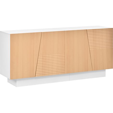 Aparador con 4 puertas, estructura de PB y MDF, blanco y natural, 160 x 40,5 x 72 cm (1/5)