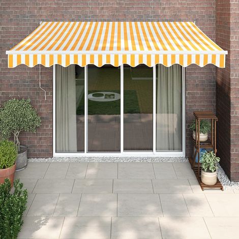Auvent rétractable Store banne Marquise jaune et blanc 3x2,5 m tissu et aluminium NDTN8173616 (1/5)