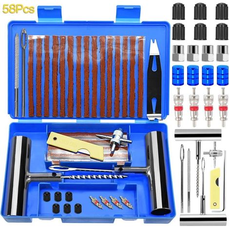 Kit Reparation Pneu Voiture, 58pcs Kits Meche Pneu Voiture Robustes 30 Bandes de réparation, Kit Reparation Pneu pour Auto, Motos (1/4)