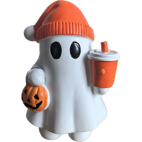 Figurine fantôme Halloween en résine avec bonnet, citrouille et gobelet, décoration de table