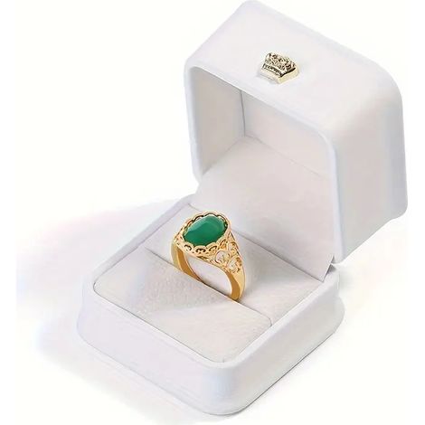 Elegante scatola per anello in ecopelle con corona blu (1/5)