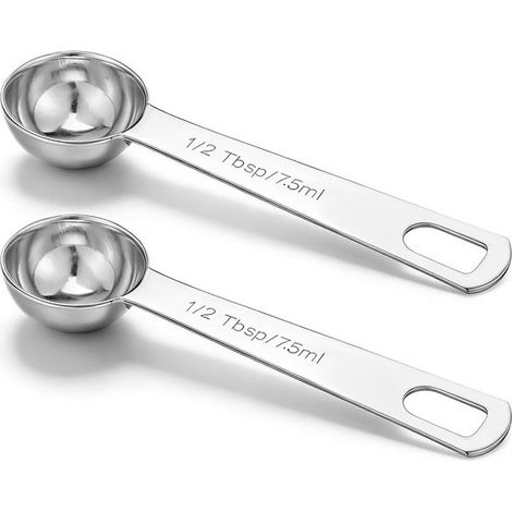 2 cucchiai dosatori in acciaio inox da 1/2 cucchiaio (1,5 cucchiaini 7,5 ml 7,5 cc 1/4 oz), cucchiai dosatori da cucina (argento) (1/5)