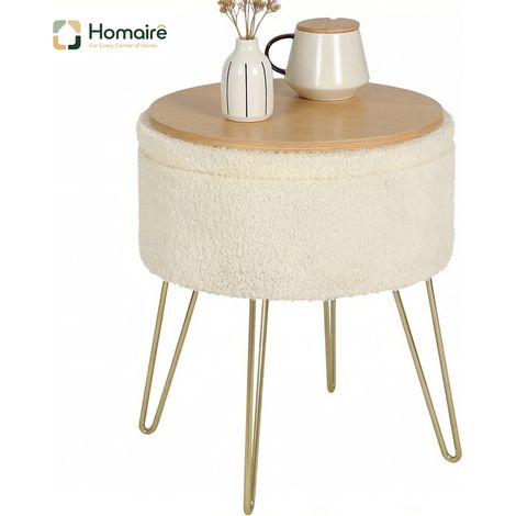 Beistelltisch aus Holz, Polyester und beigem Metalldekor 39 x 39 x 44 cm HOMAIRE (1/5)