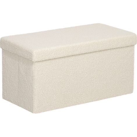 Chaise Banc Pliable avec Rangement - Rembourré Velours - Blanc Crème - 76x38x38 cm - Pour Couloir, Chambre, Salon (1/5)