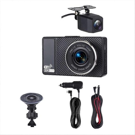 Cámara de salpicadero WiFi 2K con cámara frontal y trasera, grabadora de vídeo para vehículos DVR, visión nocturna, doble canal HDR. (1/5)