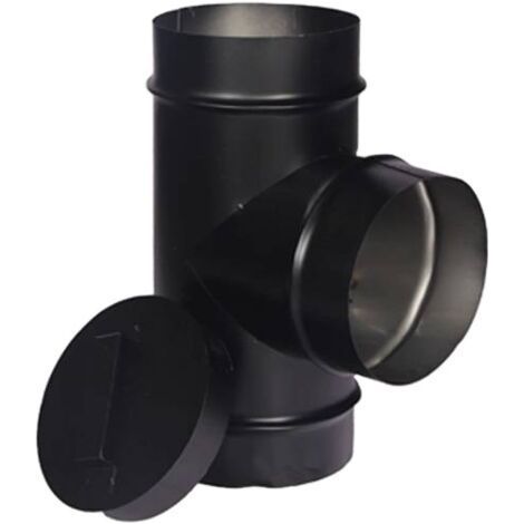 Vakuum-Té avec bouchon de nettoyage pour tuyau de poêle à paroi simple Noir 15,2 cm de diamètre (1/5)