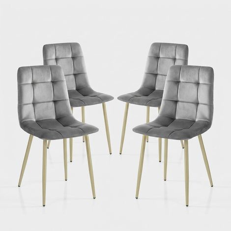 Juego de 4 sillas de terciopelo diseño moderno para cocina y comedor Corfu - Gris (1/5)