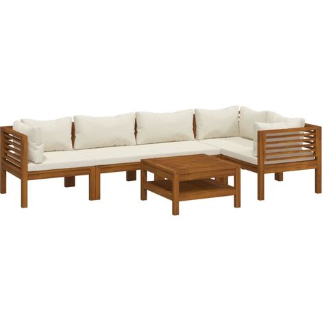 vidaXL Set Divani da Giardino 6 pz con Cuscini Crema in Legno Acacia