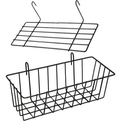 Ensemble de 2 étagères murales grillagées avec panier de rangement, sans clous, en fer antirouille, pour salle de bain. (1/5)