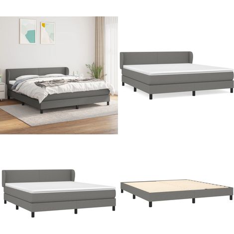 Sommier à lattes de lit avec matelas Gris foncé 180x200cm Tissu - Lit Double - Lit Tapissier - Literie - Matelas À Ressorts Ensachés - Tête De Lit Ajustable - Home & Living (1/5)