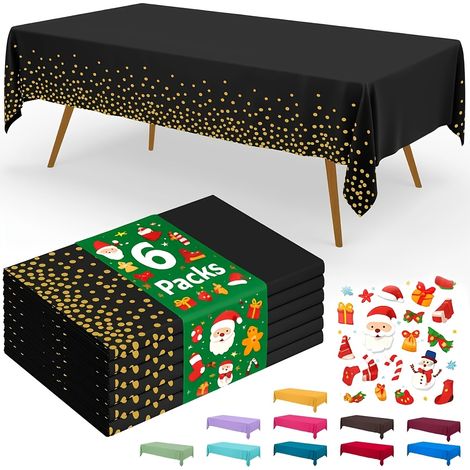 Halloween, Chrismas, 6pcs, Nappes jetables noires et dorées à pois, Convient pour les mariages, Noël, anniversaires et promotions - Nappes rectangulai (1/5)