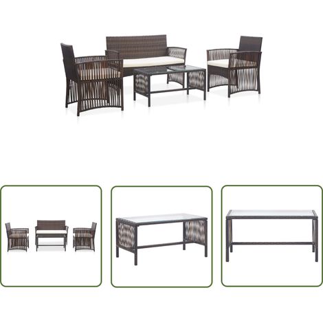 The Living Store 4-tlg. Garten-Lounge-Set mit Auflage Poly Rattan Braun - Gartenmöbel - Loungesessel - Outdoor Möbel - Rattan Gartenmöbel - Esszimmergarnituren (1/5)