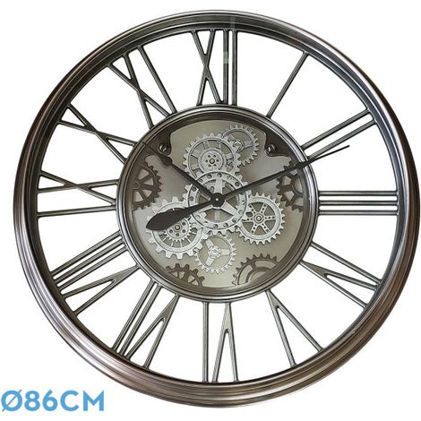 FABRILAMP Uhr de Wand Turin nickel 86x86x8,5 cm Zahnräder mit Bewegung