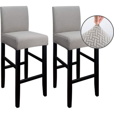 Lot de 2 Housse de Tabouret de Bar avec Dossier, Housses Anti-poussière lavables Extensibles pour Tabouret de Bar de Hauteur de Cuisine de Salle à Manger café(Taupe)