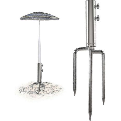 Pied de parasol robuste en métal, ancrage en acier pour parasol d'extérieur avec 3 piquets, pour la plage, l'herbe et le sable. (1/5)