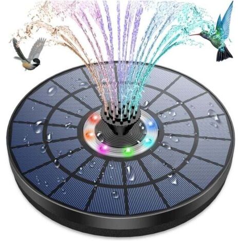 5,5 W Solarbrunnen, Solar-Vogelbad-Springbrunnenpumpe mit LED-Leuchten, 7 Düsen, solarbetriebene Schwimmpumpen für Garten, Teich und Sauerstoff-Wasserzirkulation FLITI