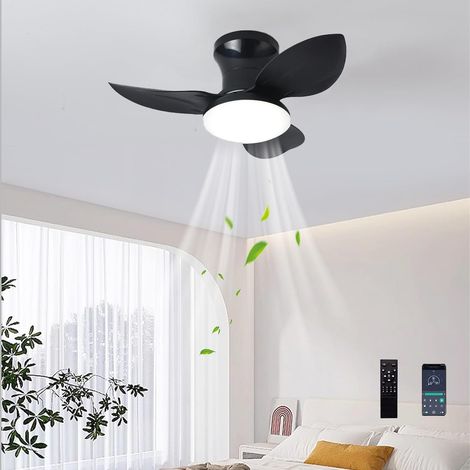 Plafonnier avec ventilateur et télécommande pour salon/chambre,noir, intensité lumineuse réglable été/hiver, fonction mémoire, 6 vitesses (1/5)