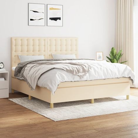 Boxspringbett mit Matratze Creme 160x200 cm Stoff (1/5)