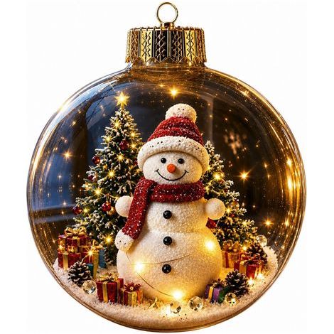 Boule à neige lumineuse en acrylique transparent, ornement de Noël 3D à suspendre au sapin, représentant le Père Noël et son traîneau de rennes. (1/5)