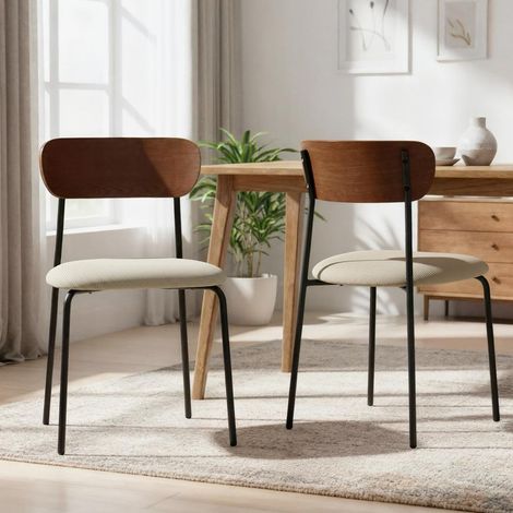 Lot de 2 chaises placage frêne, velours côtelé beige et pieds métal noir OLIVIA (1/5)