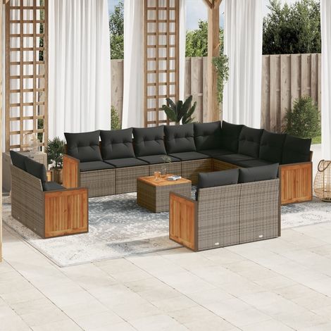 Set sofás de jardín con cojines 13 piezas ratán sintético gris vidaXL (1/3)