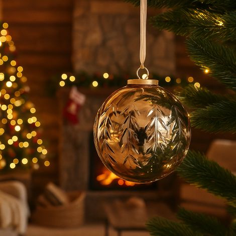 Pallina per albero di Natale dorata con decorazioni floreali diametro di 13 cm (1/4)