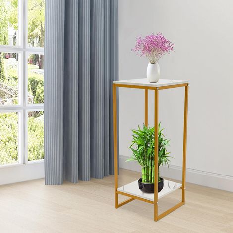 Blumenständer Metallständer Pflanzenständer für Zimmerpflanzen Pflanzensäule Viereckig Dekosäul Rutschfestes Design, Gold (1/5)