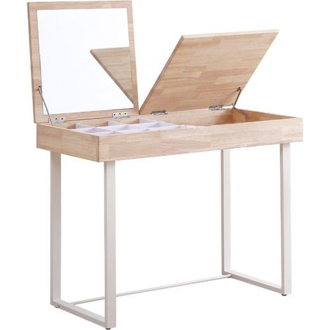 Home Heavenly® - Tocador con espejo abatible PEARL, en madera y patas metal. 100x50x76 cm. Color: Roble Nordish - Blanco (1/5)