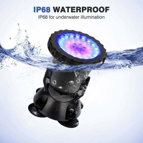 Sunxury – Projecteur LED submersible RGB étanche IP68 – 20 modes lumineux – Puissant pour éclairage piscine et jardin – Télécommande incluse (1/4)