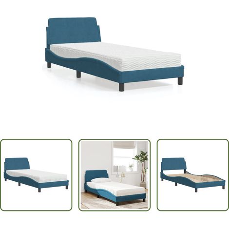 Matelas en mousse -  Lit avec matelas Dover bleu 90x190 cm velours (1/5)