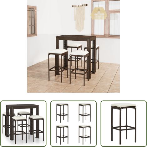 Gartenbarset - 5-tlg. Gartenbar-Set mit Kissen Poly Rattan Braun (1/5)
