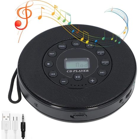 Lettore CD portatile con altoparlanti, batteria ricaricabile con autonomia di 8 ore, resistente agli urti, supporta USB, AUX e Bluetooth, compatibile con autoradio. (1/4)