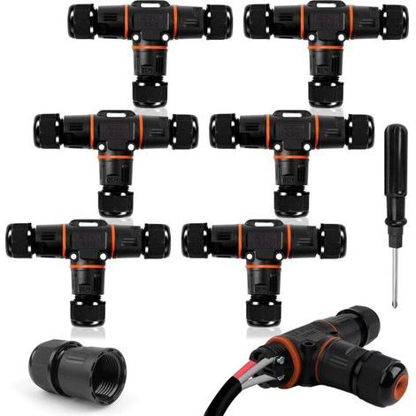 Lot de 6 boîtes de jonction étanches IP68 à 3 voies pour l'extérieur, protection de câble électrique pour câble de diamètre 3 à 12 mm (1/5)