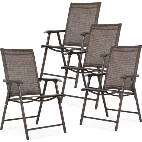 Aoodor Folding Patio Dining Chairs Textilene Fabric, Outdoor Steel Frame, Set of 4, Brown (1/5)