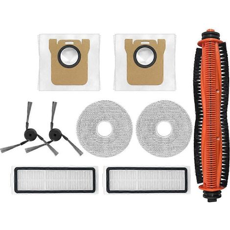 Ersatzteile für den Xiaomi Mijia 5 PRO / OV21CN Staubsauger: Hauptbürste, Seitenbürste, HEPA-Filter, Reinigungstuch und Staubbeutel.