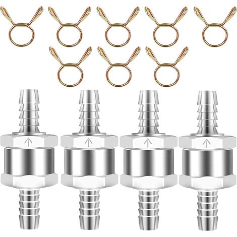 Rückschlagventil, 4 Stück 8 mm Kraftstoff-Rückschlagventil, mit 8-teiliger Schlauchschelle, Aluminium-Rückschlagventil für Benzin, Diesel und Pflanzenöl (1/5)