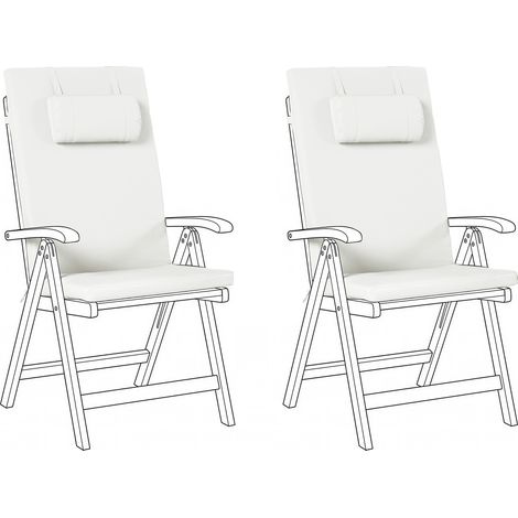 Conjunto de 2 cojines para silla de jardín asiento y respaldo acolchado con reposacabezas blanco crema Java/Amantea Premium