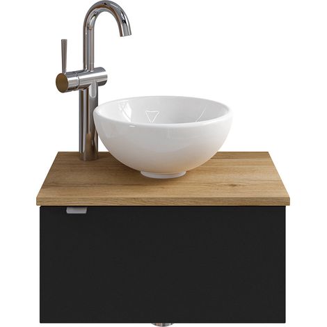 Waschbeckenunterschrank 50 cm inkl. Waschbecken in schwarz matt mit Eiche AMADORA-66, Türanschlag rechts (1/4)