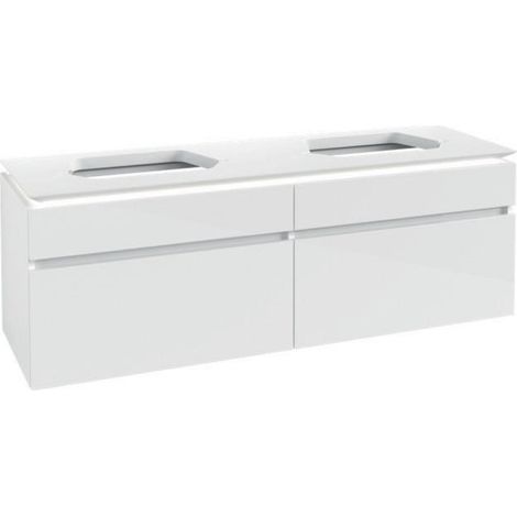 Meuble de rangement Legato B768 VB WTUS 1600x550x500mm avec éclairage, 4 tiroirs pour 2 personnes, blanc brillant (1/4)