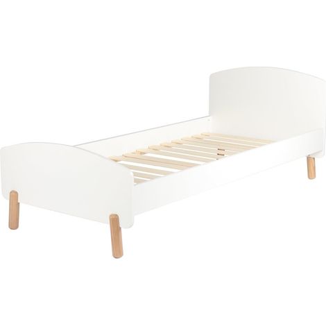 Lit Simple Enfant et Ado Design Scandinave en Bois de Pin et MDF Blanc avec Sommier 90x200 cm - PANGIVO (1/5)